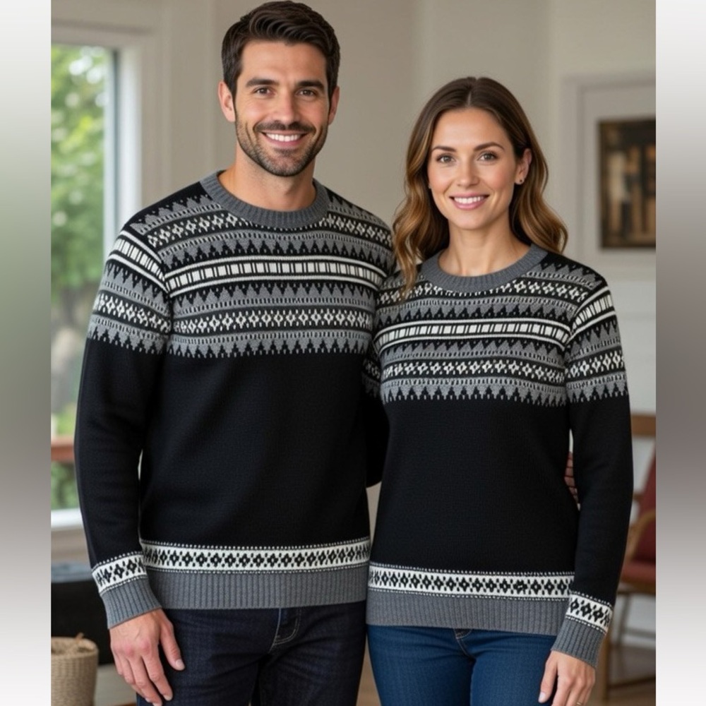 Elegant Black and Gray Crewneck Sweater Unisex - Made in Peru